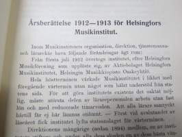 Helsingfors Musikinstitut årsberättelse 1912-1913, elevlistor mm Jorma &amp; Kirsti Gallen-Kallela etc.