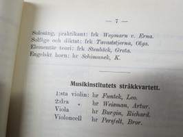 Helsingfors Musikinstitut årsberättelse 1912-1913, elevlistor mm Jorma &amp; Kirsti Gallen-Kallela etc.
