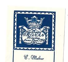 Apotheca Cronan Loviisa Mether  , resepti  signatuuri  reseptipussi 1959