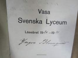 Vasa Svenska Lyceum - eleven Yngve Blomqvist, läsåret 1920-1921 betygbok