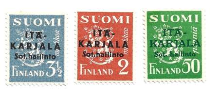 Itä-Karjala Sot hallinto 50 penniä ,2 ja 3,50 mk  1941  ** postimerkki  3 eril