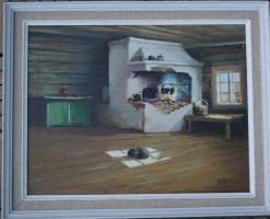 Elsa Salminiitty - &quot;Kissanpäivät&quot; öljyvärimaalaus sign E. S. 1955 , kehystetty40x50 cm
