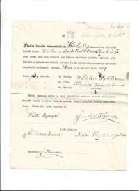 Kosken kappelin  Hätäapu warastosta olen minä lainaksi saanut  ... 1904  asiakija firmalomake
