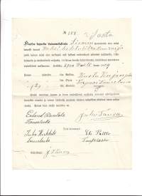 Kosken kappelin Siemen warastosta olen minä lainaksi saanut  ... 1904  asiakija firmalomake