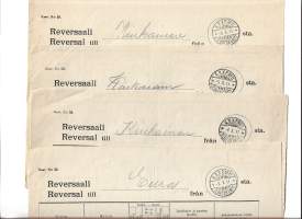 POSTIVAUNUT ja POSTILJOONIVAUNUT leimoja reversaalilla 1911 yht 4 kpl
