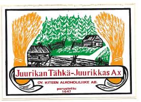 Juurikan  Tähkä Kiteen Alkoholiliike Oy  viinaetiketti tarra