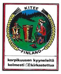 Korpikuusen kyyneleitä kolmesti kirkastettua Kitee  viinaetiketti tarra