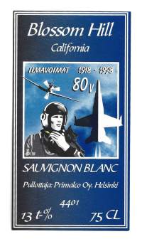 Ilmavoimat  1918-1998  80 v / Blossom Hill  viinaetiketti Alko nr 440 1