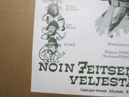 Noin seitsemän veljestä -elokuvajuliste, Filmituotanto Spede Pasanen, osissa mm. Danny, Vesa-Matti Loiri, Veikko Sinisalo, Simo Salminen, ym. HUOMAA VAURIOT
