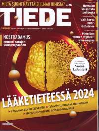 Tiede N:o 14/2023. Lääketieteessä 2024: Lihavuushoito, tekoäly, hermostimulaatio. Humalan voi mitata puheesta. Miltä Suomi näyttäisi ilman ihmisiä? Pimeät tähdet.