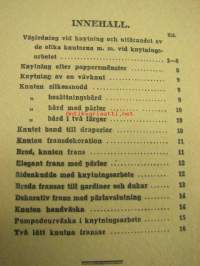 Knytningsarbeten till fransar, bårder, väskor, dekorationer, kuddar mm. (bilaga till Aller´s mönster-tidning nr 7)