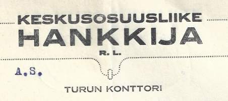 Hankkija Keskusosuusliike  Turun konttori 1924 -   firmalomake 8 kpl erä