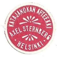 Katajanokan Apteekki Axel Sternberg  - vanha  apteekkietiketti apteekkisinetti sinetti paperisinetti 17 mm