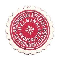 Kruunuhaan  Apteekki   - vanha  apteekkietiketti apteekkisinetti sinetti paperisinetti 20 mm