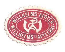 Wilhelmsin   Apteekki   helsinki - vanha  apteekkietiketti apteekkisinetti sinetti paperisinetti 18x30 mm