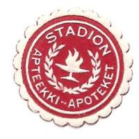 Stadion   Apteekki   - vanha  apteekkietiketti apteekkisinetti sinetti paperisinetti 20 mm