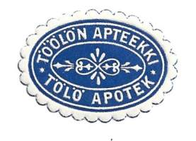 Töölön   Apteekki   - vanha  apteekkietiketti apteekkisinetti sinetti paperisinetti 20x30 mm