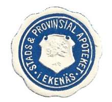 Stads &amp; Provinsial Apotek i ekenäs- vanha  apteekkietiketti apteekkisinetti sinetti paperisinetti 20  mm