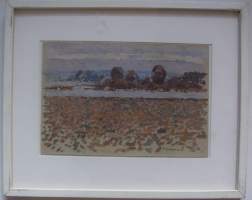 Hannu Lindholm , &quot;Syyskuussa&quot; öljyvärimaalaus  sign -84   kuvakoko 24x36 / 26x35  cm / HANNU Juhani LINDHOLM1951, KuhmoinenTaidegraafikko, taidemaalari