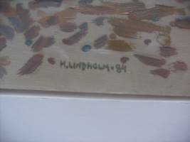 Hannu Lindholm , &quot;Syyskuussa&quot; öljyvärimaalaus  sign -84   kuvakoko 24x36 / 26x35  cm / HANNU Juhani LINDHOLM1951, KuhmoinenTaidegraafikko, taidemaalari