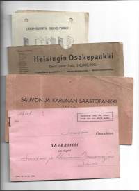 Länsi-Suomen Osakepankki, HOP, Sauvon-Karunan Säästöpankki ja Osuuskassa - pankkimateriaalia 1920-40 l