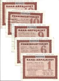 Raha-arpa    1958  1,6 ,910 ja 12  yht 6  kpl