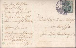 Postikortti Saksa 1913 (Leima Dresden 7.3.1913). Tyttö ja kukkakimppu - Arnochrome II, Serie 2051.