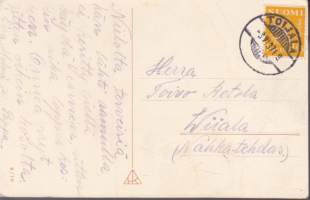 Postikortti - Onnittelukortti (lilja), 1937. Kulkenut, postimerkki mukana. Leima Toijala. &quot;9/10&quot;