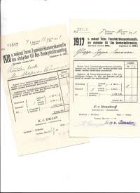 1917 ja 1920  v maksut Turun Tuomiokirkkoseurannalle .  - firmalomake 2 kpl