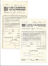 1914 ja 1915  v maksut Turun Tuomiokirkkoseurannalle .  - firmalomake 2 kpl