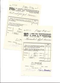 1916 ja 1917   v maksut Turun Tuomiokirkkoseurannalle .  - firmalomake 2 kpl