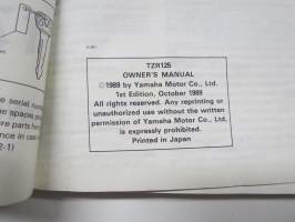 Yamaha TZR125 1989 1st Edition owner´s manual -käyttöohjekirja