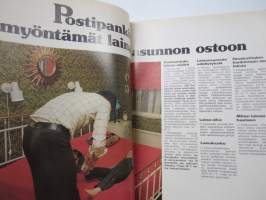 Postipankin asunto-opas 1975-1976, asuntosäästäjille tarkoitettu julkaisu, hyvää ajankuvaa, esittelee myös eri paikkakuntien asuntotuotantoa