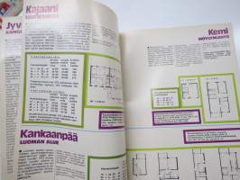 Postipankin asunto-opas 1975-1976, asuntosäästäjille tarkoitettu julkaisu, hyvää ajankuvaa, esittelee myös eri paikkakuntien asuntotuotantoa