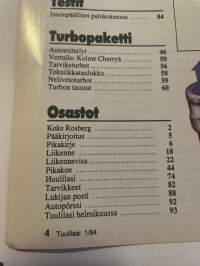 Tuulilasi 1984 nr 1 Koeajo Honda Civic, Turbo -paketti (19 sivua), Escort huolto-ohjeet, ym.