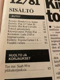 Tuulilasi 1981 nr 12 koeajossa Honda Civic Sedan, esittelyssä Hot Rod Chevrolet Corvette 427, kestotesti Lada 2105