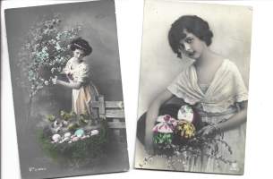 Erä 2 kpl   -  postikortti naispostikortti kulkenut 1910 l   kulkenut nyrkkipostissa