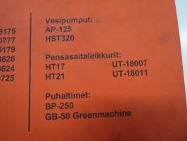 Homelite varaosakirja 1994-2000 trimmerit, vesipumput, pensasaitaleikkurit, puhaltimet -varaosaluettelo