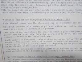 Husqvarna 180S motorsåg verkstadshandbok -korjaamokirja ruotsiksi
