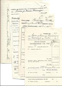 Sauvon kunnallis-, valtion- ja kirkollisveroja   Sauvo 1920 - 30 luku  kuitti   - firmalomake 4 kpl erä