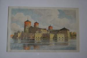 Gunnar Forsström,   &quot;Olavinlinna&quot; , akvarelli 36x50 cm  / Gunnar Forsström (1894 Mustio – 1958) oli suomalainen lasitaiteilija ja julistesuunnittelija. Hän
