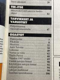 Tuulilasi 1987 nr 12, kestotesti Volvo 480 ES, Tokion autonäyttely