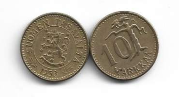 10  markkaa  1958 leveä 1