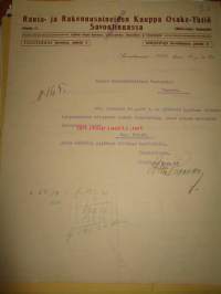 Rauta- ja rakennusaineiden kauppa osakeyhtiö, Savolinna 19.2 1920 asiakirja