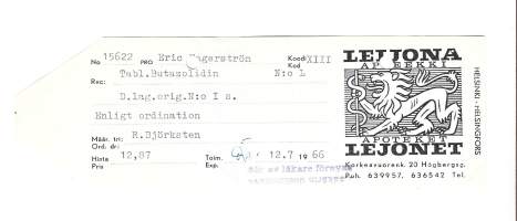 Leijona Apteekki   Helsinki- resepti signatuuri  1970