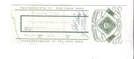 Humaliston  Apteekki Turku , resepti  signatuuri  1963