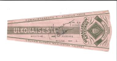 Humaliston  Apteekki Allan Malin  Turku , resepti  signatuuri  1948