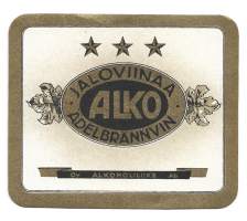 Jaloviinaa Alko kolmen tähden jallu - viinaetiketti  vuodelta 1933 - Tilgmann kivipaino