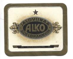Jaloviinaa Alko yhden tähden jallu - viinaetiketti  vuodelta 1933 Tilgmann kivipaino