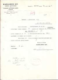 Karkjärvi  Oy  Kuopio 1947 -  firmalomake